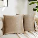 GIGIZAZA Decorative Throw Pillow Covers 16x16,Set of 2 Taupe Square Couch Pillow Covers,Velvet Sofa Boho Cushion Pillows