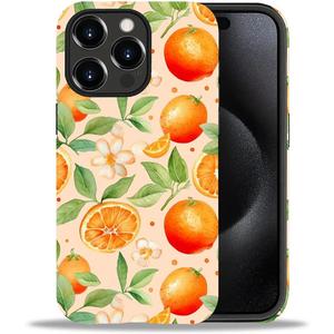 for iPhone 15 Pro Case,for Girl Women Boy Hard Hybrid Shell Shockproof Silicone Full Body Protective Case for iPhone 15 Pro Fresh Orange Fruit Pattern