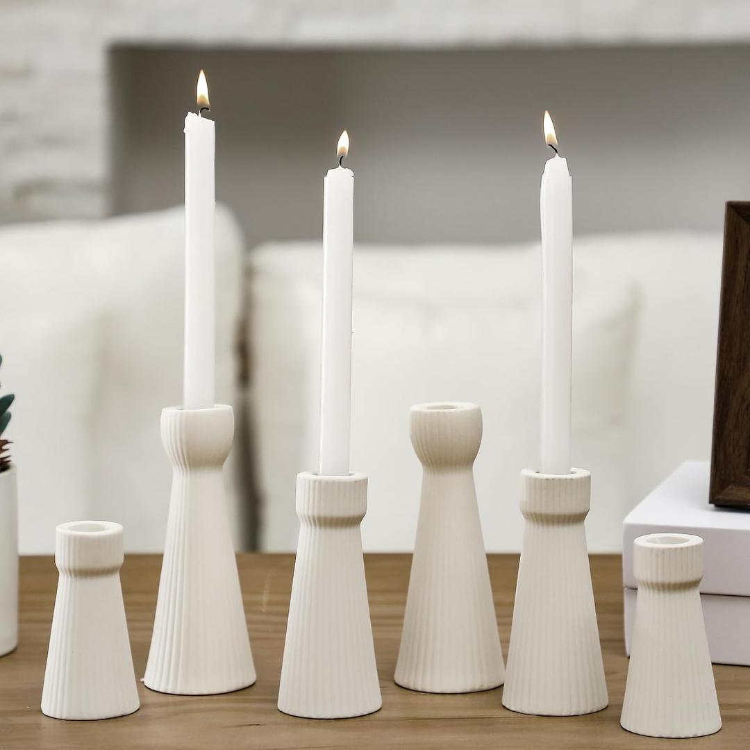 Mumufy 6 Pcs Taper Candle Holders for Candlesticks Ceramic Candle Stick Modern Decorative Candlestick Stand for Wedding Table Centerpiece Dinner Desktop Decoration Housewarming Gift, White
