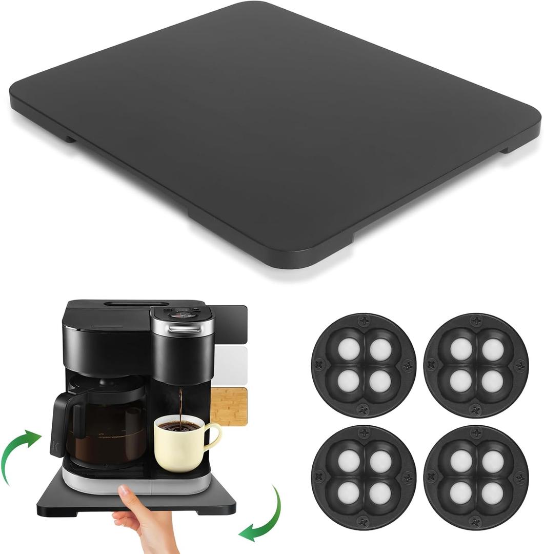 360 Rolling Tray Bamboo Appliance Slider for Kitchen Appliances, Coffee Maker Mat Tray for Countertops Sliding Tray for Coffee Maker Appliances Mat Easily from Under The Cabinet Black 11.613.9