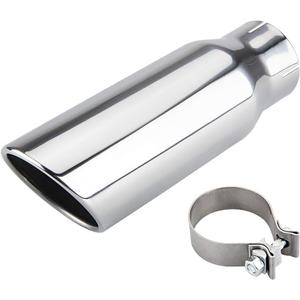 LCGP 3 Inch Inlet Exhaust tip 4" Inch Outlet 12" Long Clamp On Stainless Steel Exhaust Tailpipe Tip for Truck Polished
