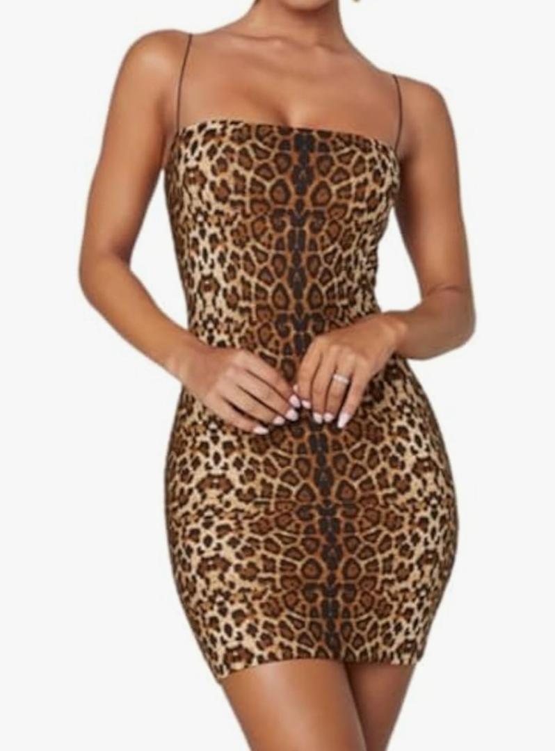 Y2K Sexy Leopard Print Sleeveless Bodycon Going Out Cheetah Print Dress Summer Mini Dress Tiger Print Dress, S