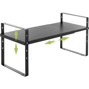 Expandable Cabinet Shelf Organizer Rack, Stackable Kitchen Counter Storage Shelves Stand, Adjustable Height Pantry Shelf Spice Rack (Black, 1 Pack) (8.7''D*15.7-25.6''W*9.8''H)