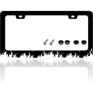 Flame License Plate Frame Funny Anime for Front or Rear Car Tags Stainless Steel License Plate Holder Car Decoration with Screws 6.3 X 12.2 in