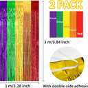 3 x 2 Pack 3.2ft x 9.8ft Rainbow Colored Pride Flag Metallic Foil Fringe Curtain, 6 Colors Multicolored Tinsel Curtains Streamers Party Photo Booth Props Backdrop for Gay Pride Month LGBTQ+ Decorations