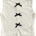 MakeMeChic Women's Textured Bow Knot Tank Top Crew Neck Sleeveless Slit Hem Crop Tops (Beige, XS)