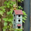 Metal Bird Houses for Outside, 6 Hole Bird Houses for Outside Hanging, Sky Blue Birdhouses for Outdoors Clearance Suitable for Garden Patio Backyard.