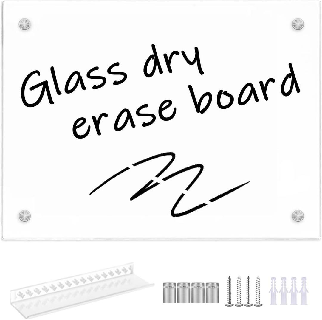 TORASO Glass Whiteboard, Dry Erase White Board, 11.8" x 15.7" Small Glass Board for Home Kitchen, Office, Frameless, Brilliance White(BB-WH-3040)