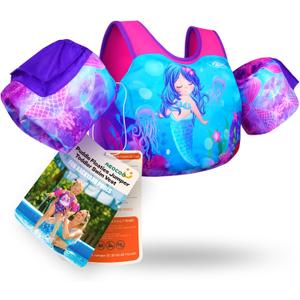 AEOCOO Puddle Float Jumper  Toddler Swim Vest Pool Floats with Swimming Arm Floaties Swim Jacket & Water Wings for Kids Swimmies, Boys, Girls, Nios, Mermaid, L, Fit 30-66 lbs, 2-7 Years
