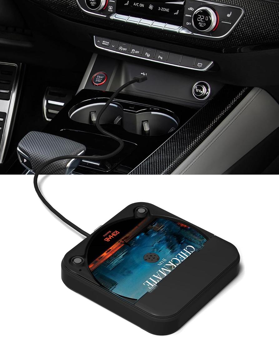 ENVYCLOUD Portable Car CD Player with USB/AUX Port,External CD Player Compatible with Car Radio Stereo, Laptop, TV, Computer,Universal for Vehicle with Adapter (Black)