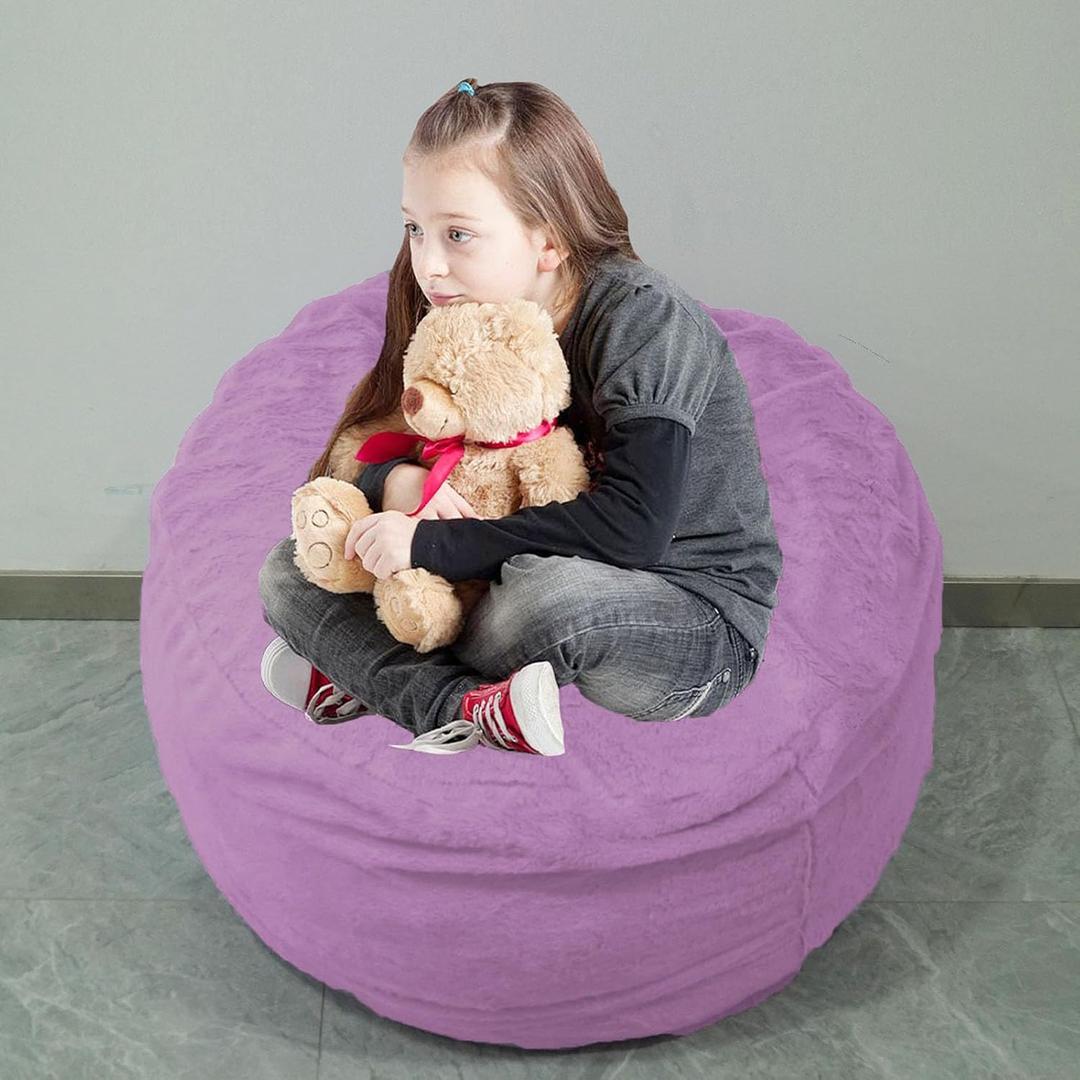 Bean Bag Chairs Cover for Kids(No Filler),2ft Stuffed Animal Bean Bag Storage for Kids Girls Toddlers Teens (Purple)