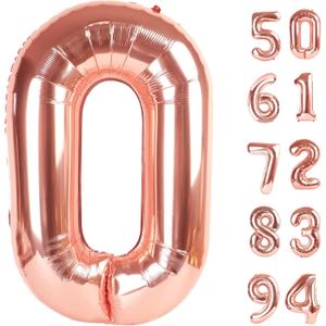 Rose Gold Number Balloon 40 Inch, 0 Number Balloons, 10 20 30 40 50 Numbers Balloon Birthday Decorations, Party Supplies for Women Men