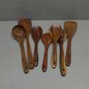 TeamFar Cooking Utensils, 7 PCS Natural Wood Kitchen Cooking Utensils Set, Wooden Spoons for Cooking, Heat Resistant Wooden Spoon Spatula Ladle, Smooth Teak for Nonstick Cookware, Comfortable Grip