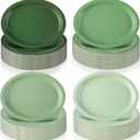 Geyoga 48 Pcs Sage Green Oval Plates 10" x 12" Large Disposable Heavy Duty Party Oval Paper Dessert Dinner Plates for Birthday Wedding Baby Shower