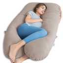 QUEEN ROSE Cooling Pregnancy Pillows, Maternity Pillow for Sleeping, 55in U Shaped Body Pillow for Pregnant Support, with Removable Silky Cover, Beige (Cooling Silky - Natural Nomad)