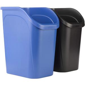 2 x Rubbermaid Undercounter Small Trash Can, 2 Pack Blue and Black for Recycling/Waste, 9.4-Gallon, Fits under Sink/Desk/Cabinet for use in Kitchen/Bathroom/Office