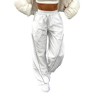Zontroldy Cargo Pants Women Parachute Pants Y2K Baggy Casual High Waist Wide Leg Track Pants Streetwear(0946-White-S)