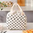 Cute Corduroy Lunch Box for Women, Insulated Leakproof Cooler Lunch Tote Bags for Work Office Travel Picnic, Lightweight Reusable Lunch Bag (White Flower)