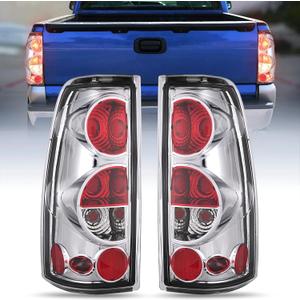 Nilight Taillight Assembly Compatible with 1999 2000 2001 2002 2003 2004 2005 2006 2007 Chevy Silverado 1999-2002 GMC Sierra Rear Lamp Classic Body OE Style Chrome Housing Clear Lens