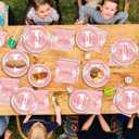 96 Pcs Girl 1st Party Supplies Pink One Year Old Paper Plates Baby Girl 1st Birthday Decoration Pink DisposableTableware Set Bridal Shower Birthday Party Paper Plate Napkin Fork 24 Guests