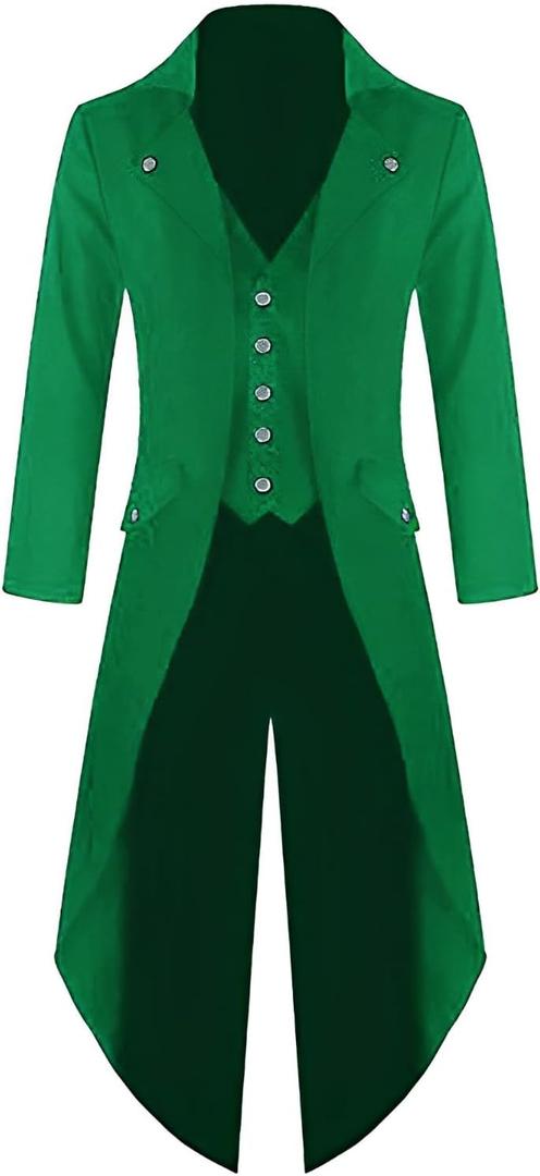 rrhss Boys Gothic Tailcoat Jacket Halloween Costume Jackets Vintage Black Steampunk VTG Victorian Long Coat (13-14 Years, Green)