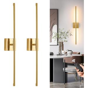 Gold Battery Operated Wall Sconces, Dimmable Wall Sconces with Remote Control, Rechargeable Sconces Wall Lighting, 24 LED Wireless Wall Lights for Bedroom, Living Room, Bathroom, Hallways