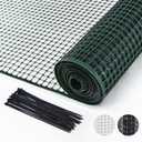 PotatoLife Plastic Hardware Mesh Netting, Garden Netting, Temporary Fence, Tree Guards, Safety Net for Balcony, Deck, Stair Railing, Animal Barrier, Poultry, Deer, with 50 Zip Ties, 40'' x 25', Green