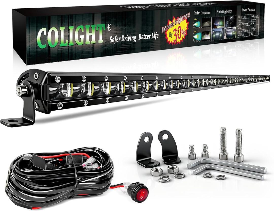 CO LIGHT Led Light Bar Single 50 inch Slim Single Row Lightbar Driving Combo Beam Off Road Work Lights with Mounting Brackets & 6D Reflectors for Truck, Car, Cabin, Boat, ATV, UTV