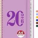 2026 Planner, Weekly and Monthly Calender Planner, Jan 2026 to Dec 2026, Hardcover 2026 Calendar Book with Tabs & Inner Pocket, Office Home School Supplies for Women & Men - A4 (8.5" x 11"), Boho Purple