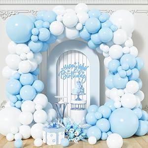 Blue and White Balloons Arch Kit, 120 Pcs Pastel Light Blue Balloon Garland, 18 12 10 5 Inch Latex Balloon for Boys Birthday Baby Shower Gender Reveal Anniversary Wedding Engagement Party Decoration