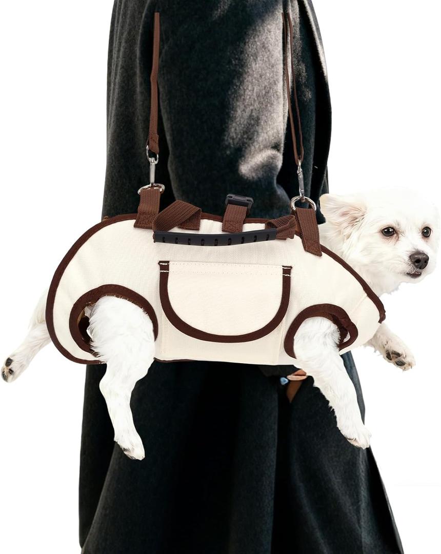 Snuggle Sling Dog Carrier, Adjustable Full Body Dog Lift Harness Hands-Free Shoulder Pet Carrier with Traction Leash Fit Most 8-13 lb/3.63-5.9 kg Portable Supply for Small Cat Pet, Medium