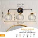 Bathroom Vanity Light fixtures 3 Light Glass Globe Wall Sconce Lights Black Wall Mount Light with Clear Glass Shade, Mid Century Modern Wall Sconce for Over Mirror Bedroom Hallway (3-Lights)
