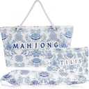 3 Pcs Empty Mahjong Bag Set for Tiles and Racks American Mahjong Case Travel Bag Tote Carrying Bags Cute Mah Jong Accessories Mahj Rack Storage Bags Carrying Case (Elegant)