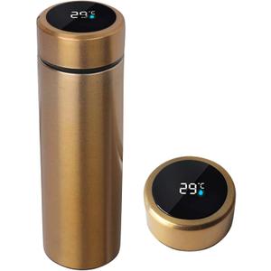 Water Bottle with LED Temperature Display,Double Walled Vacuum Insulated Water Bottle,Stainless Steel Sports AutomotiveTravel Mug,BPA-free Leak Proof Keep Cold and Keep Warm 12H (Gold)