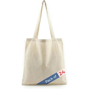 Pack Of 24 Cotton Grocery Bags With Pockets - Shoulder Straps - Foldable - Washable Heavy Duty Tote | [201000700] Beige, 15 * 15