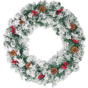 Christmas Wreaths for Front Door, 27 Inch Snow Flocked Christmas Wreaths, Christmas Wreath with Lights,Large Christmas Wreath, Prelit Christmas Decor with Pine Cones, Pine Needles,Red Berries