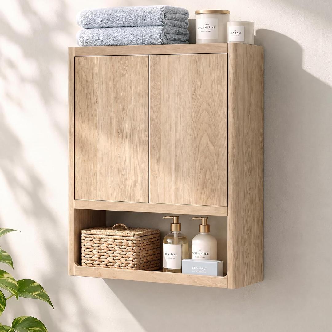 VANIRROR Bathroom Wall Cabinet W/Push-Latch Doors, Over the Toilet Storage, 24 x 9.3 x 30 inches