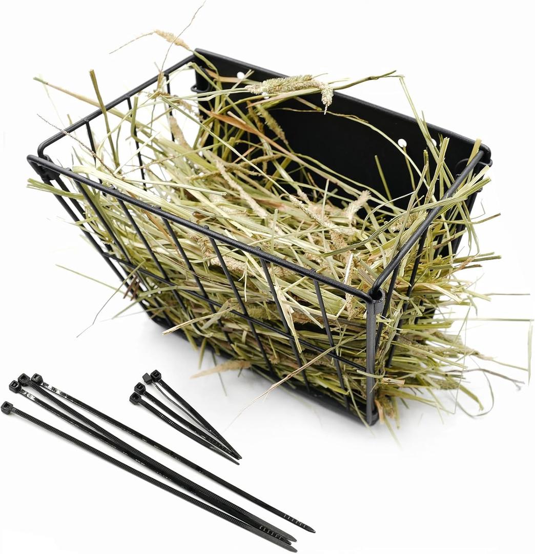 Black Metal Rabbit Foldable Hay Feeder - Hay Rack Holder for Bunny, Rabbit Accessories and Supplies (Black) (Medium)