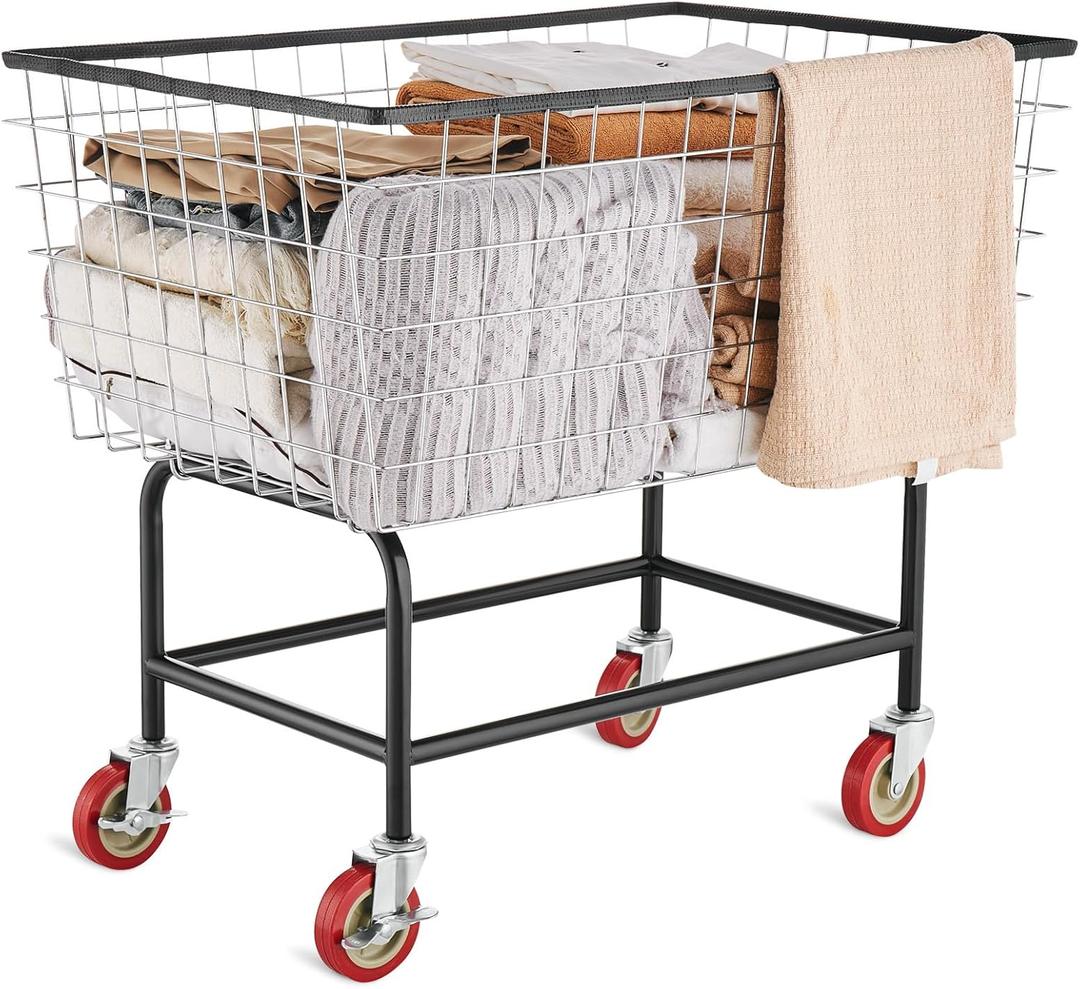 VEVOR Wire Laundry Cart, 3.8Bushel Wire Laundry Basket with Wheels, 32.5''x21.3''x29.9'', Commercial Wire Laundry Basket Cart, Steel Frame with Chrome Finish, 4'' Casters, Wire Basket Cart for Laundry