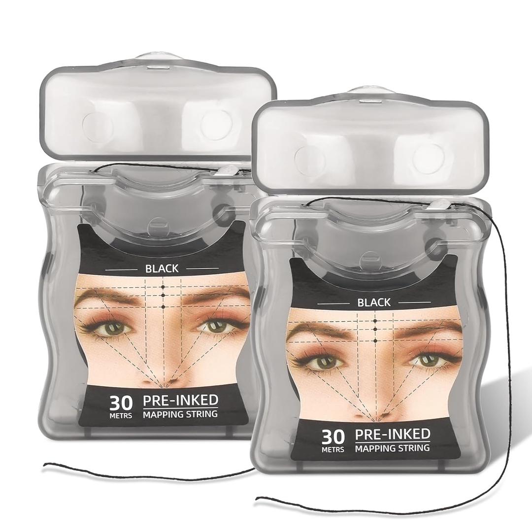 ATOMUS Eyebrow Mapping String 2pcs Pre-inked 30m(98ft) Microblading String for Brow Marking Black Measuring String for Eyebrow Makeup