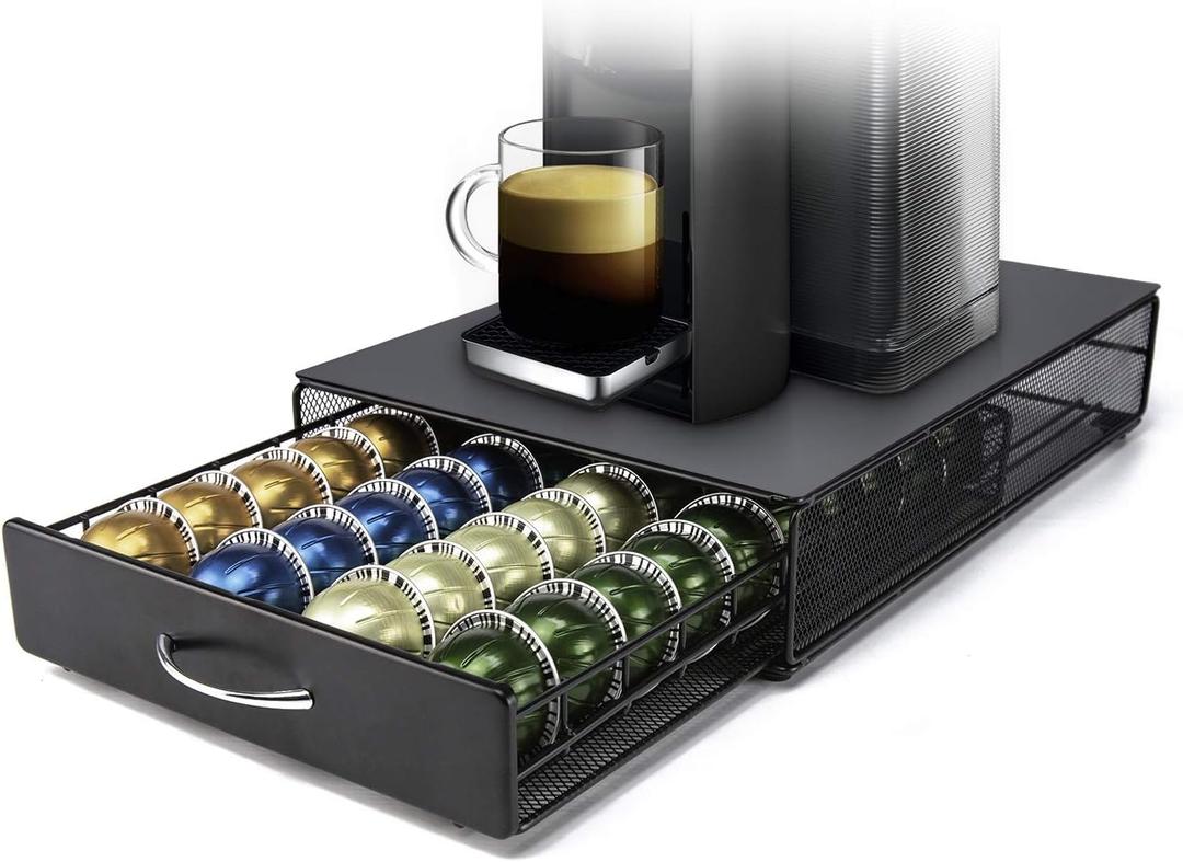 Nespresso Vertuoline Capsule Storage Drawer Vertuo Coffee Holder Metal Multiple Flavors Pods Organizer 40 Pcs Capacity