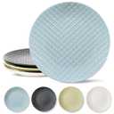 HASENSE Dinner Plates, 10 Inch Ceramic Dishes Set of 4 for Kitchen, Embossed Porcelain Plates for Restaurant, Microwave Oven and Dishwasher Safe, Colorful