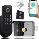 Smart Lock,Electronic gate Latch for Outdoor Fence, Waterproof keyless Smart Rim Lock, Smart Latch Double gate Lock, WiFi Double Sided Fingerprint Reader Lock,with Ttlock App