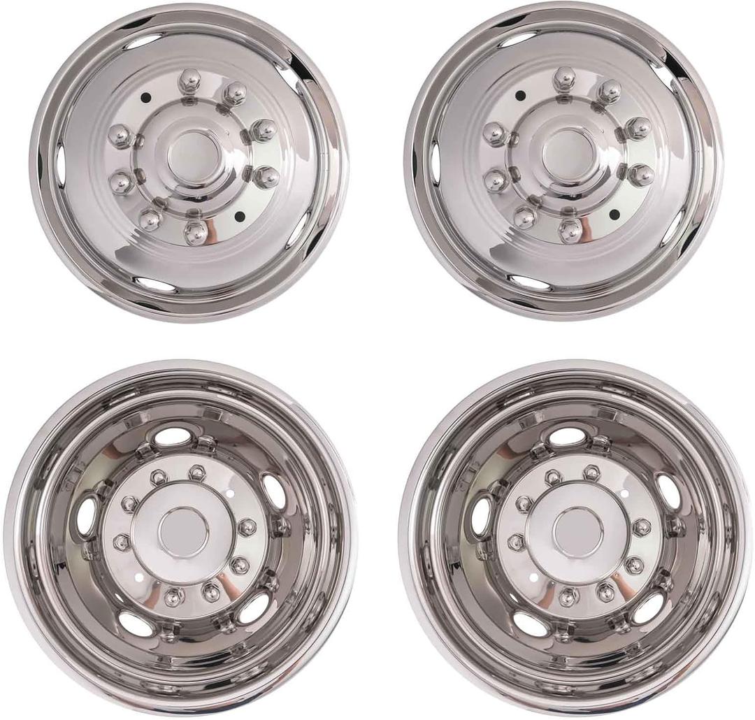 Polished 19.5" Wheel Simulators, 10 Lug Wheel Simulator Kit for 2005-2021 F450/F550 Dually Wheel Cover Set, for 19.5" X 6.0" Wheel, Bolt on mounting, NOT FIT RV/Motorhome, (L304 Stainless Steel)