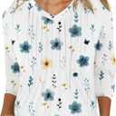 IEEILULU 3/4 Length Sleeve Womens Tops V Neck T Shirts Casual Pleated Tunic for Women Fashion Loose Blouses (White)