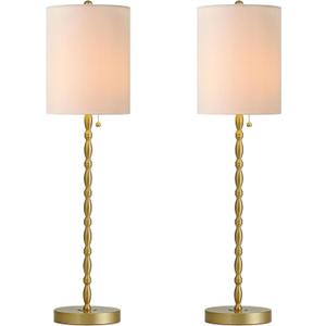 28.5" Brass Finish Buffet Lamps Set of 2, Elegant Table Lamps with Linen Shade for Dining, Living Room, Entryway,Sideboard