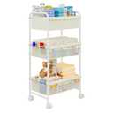 3-Tier Baby Diaper Caddy Cart Organizer,Mobile Nursery Storage Carts with Wheels,With 2 Dividers&14 Mesh Pockets Durable Metal Utility Cart for Nursery, Bedroom, Bathroom, Baby Essentials Organization
