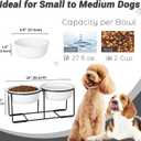 Ceramic Elevated Dog Bowl Set - Raised Food and Water Bowls with Metal Stand - Double Pet Dishes for Small and Medium Dogs - 2 Cups - 27 fl oz - Matte Whit