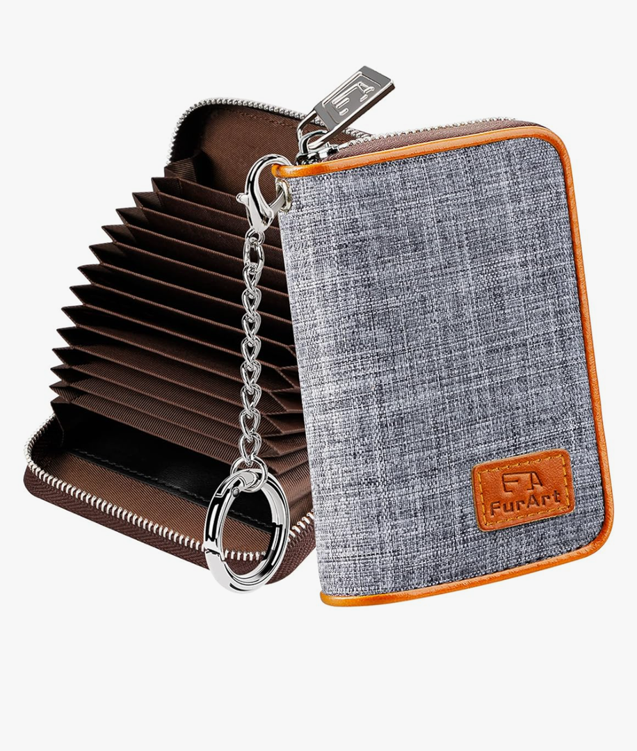 FurArt Credit Card Wallet, Zipper Business Card Holder for Women, RFID Blocking, KeyChain Wallet, Compact Size