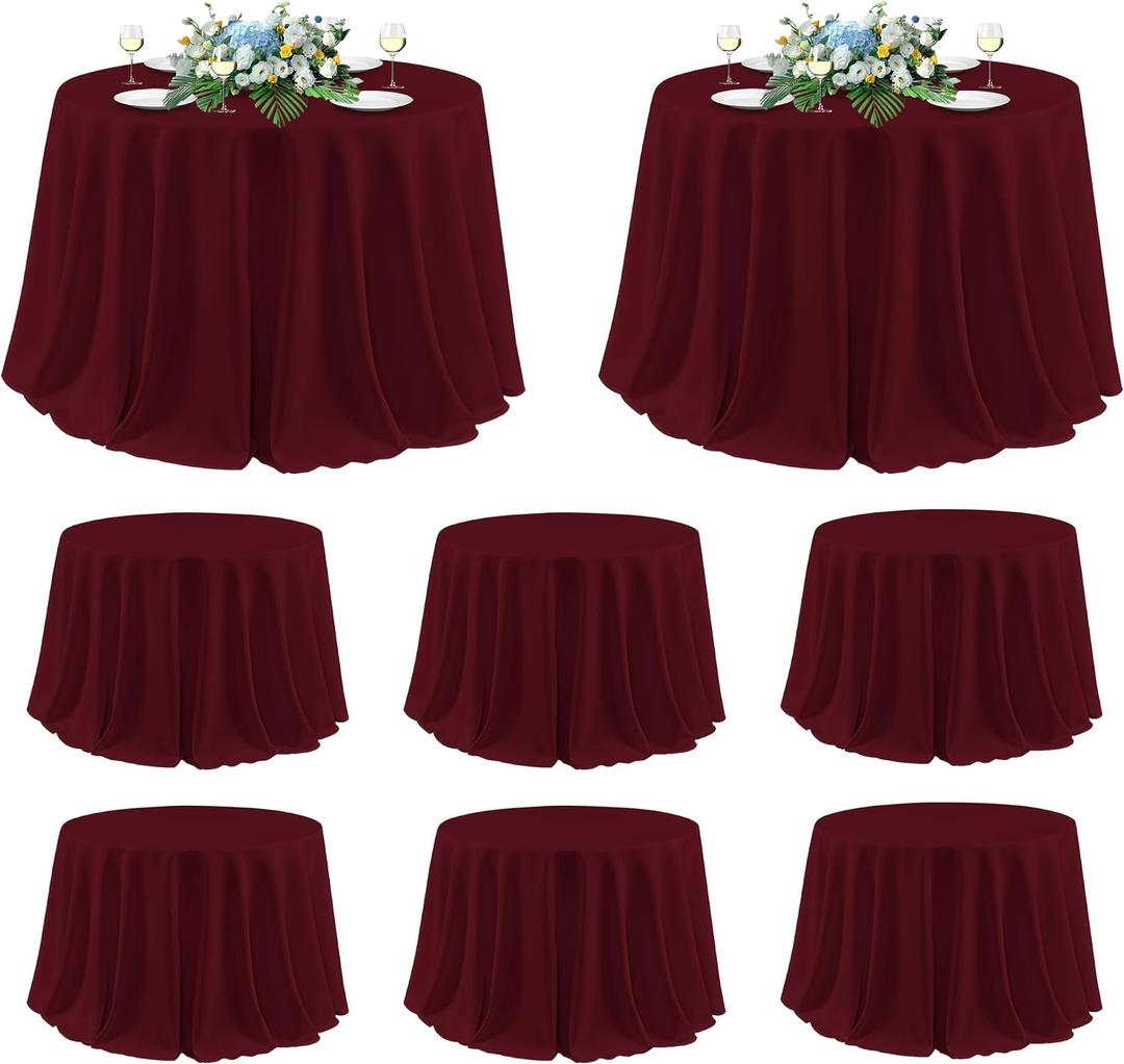 Sancua 120 Inch Round Tablecloth, 8 Pack Burgundy - Circle Polyester Fabric Table Cloth for Chiristmas Party Reception Banquet Birthday, Washable Formal Table Cover (Fit 48-96 Inch Tables)
